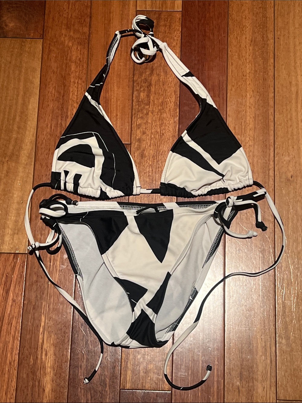 Vintage Bebe Black & White Triangle Halter Bikini Set - Women Swim
